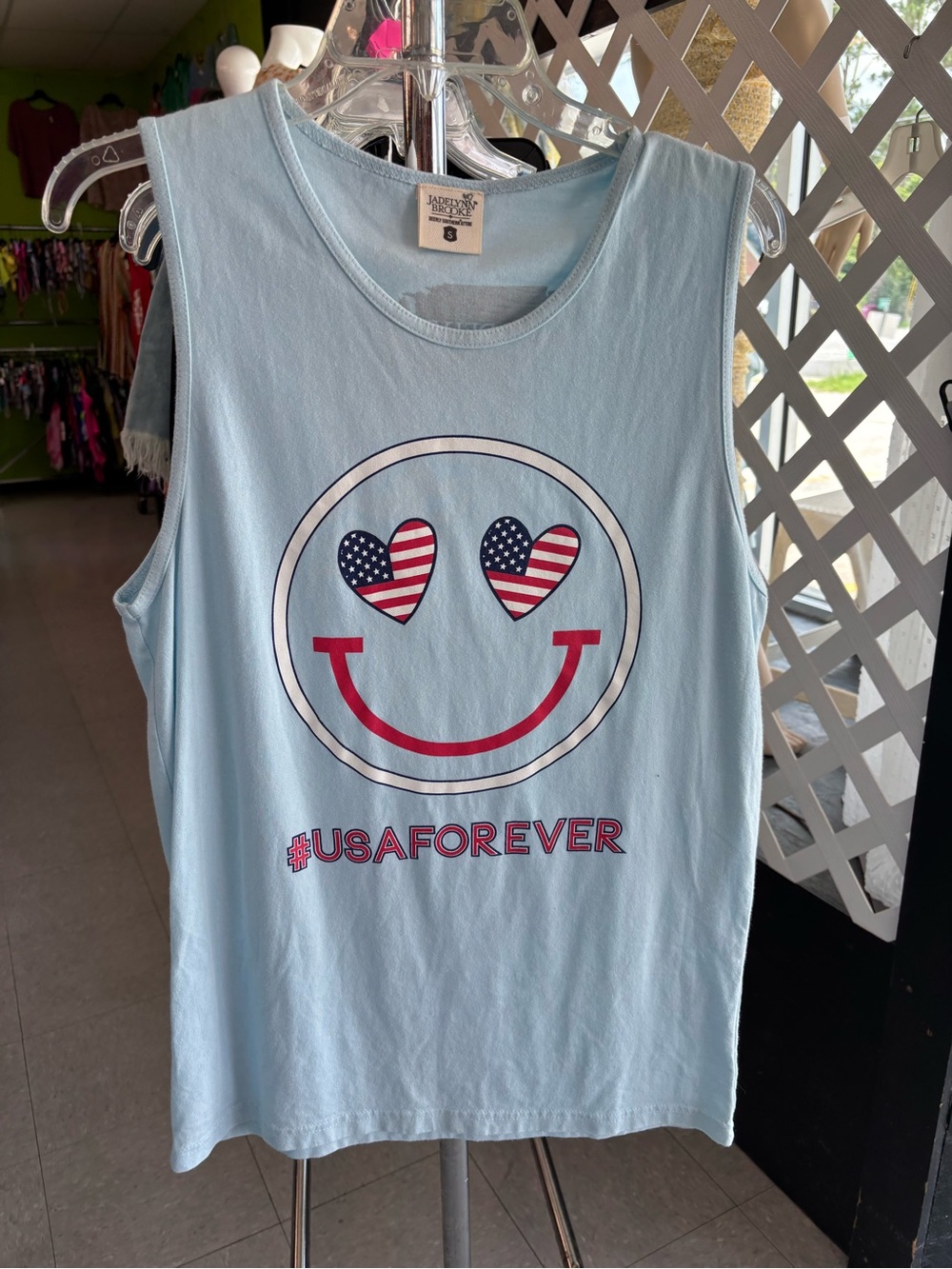 Jadelynn Brooke Light Blue Graphic Tank Top